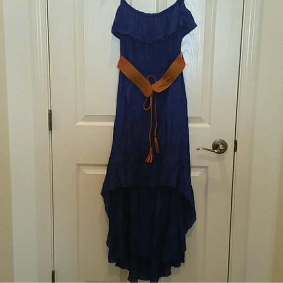 Annabelle A'GACI Sleeveless High/low Dress ruffle top Navy Blue belted SZ M - Picture 10 of 10